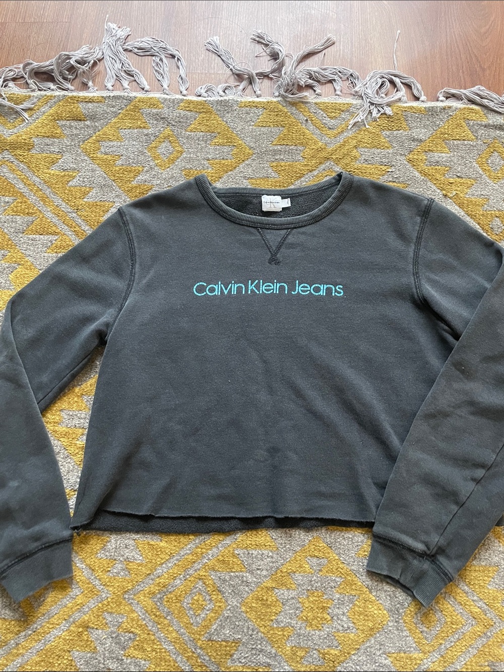 Calvin Klein Jeans Charcoal Sweatshirt with Teal Logo
